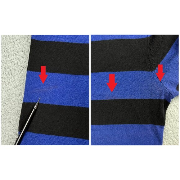 Michael Kors Sweater Womens Small S Blue Black Stripe V Neck Sequins Elbow Knit - Picture 9 of 10